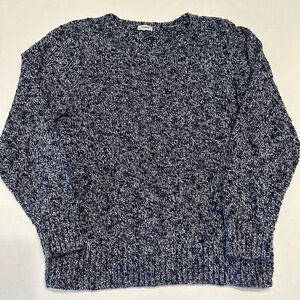 LLBean Sweater Ragg Knit Cotton Crew Neck Long Sleeve Marled Blue and White